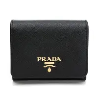 在飛比找ETMall東森購物網優惠-【PRADA 普拉達】PRADA金字十字紋三折短夾 (黑)