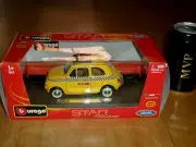 FIAT 500 N.Y.C. TAXI [BBURAGO TOY] DIE CAST METAL FACTORY BUILT CAR, SCALE: 1:24