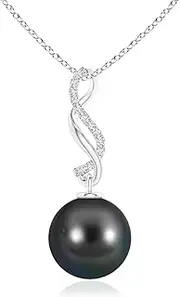 [Angara] Tahitian Cultured Pearl Infinity Swirl Pendant Necklace in 10ct/14ct Solid Gold for Women | June Birthstone Jewellery for Her