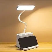 Boutsady LED Desk Lamp with Stepless Dimming & Touch Switch, Flexible Gooseneck Eye-Caring Table Light, USB Rechargeable with Pen Holder & Phone Holder for Home & Office