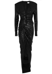 Alexandre Vauthier Black Foil-print Ruched Gown - 10 10