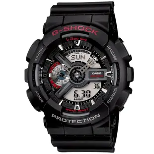 CASIO 卡西歐 G-SHOCK 經典紅黑重機雙顯手錶-55mm GA-110-1A