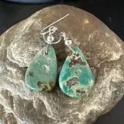 Green Turquoise Teardrop Sterling Silver Beads Navajo Earrings 1" 19041