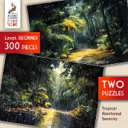 2 x JIGSAW PUZZLES 300pc ~ Tropical Rainforest Serenity - lush greens FG2037