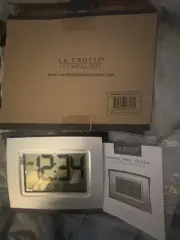 La Crosse Technology Silver Digital Clock W/ Indoor Temperature~Calendar-New