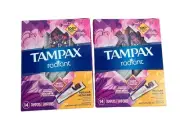 Tampax Radiant Tampons Regular Size Discrete Quiet Wrapper 14 Count (2 Boxes)