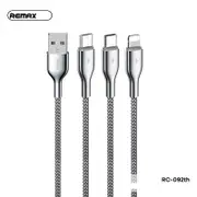 3 in 1 Multi USB Fast Charging Cable Remax Type-C iPhone Micro-USB 3.1A Silver