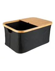 [Little Label Co] Fabric Bamboo Linen Storage Medium Basket in Black