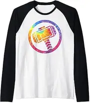 [Marvel] Thor Mjolnir Hammer Tie-Dye Logo Raglan Baseball Tee