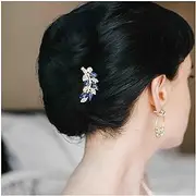 [Vacaonio] Sparkling Bridal Wedding Crystal Leaf Hair Comb Headpieces Gold Blue Rhinestone Hairpin Decorative Hair Accessories for Women Headdress