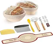 Banneton Basket Set, Complete Sourdough Baking Kit with 9'' Round and 10'' Oval Proofing Bowls Bread Baskets, Sling, and Other Bread Making Supplies Tools - Ideal for Artisan Bread