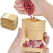 100 Pcs Small Resealable Seed Envelopes, Mini Zip Lock Kraft Bags with Window, 2.7"x3.5" Coffee Sample Bags Resealable Ziplock Bags, Small Business for Samples Bags, Food Storage Bags