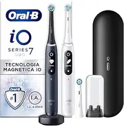 Oral-B iO 7 Set of 2 Electric Toothbrushes, Black and White, 2 Handles with Bluetooth Connected with Revolutionary Magnetic Technology, 3 Brushes, 1 Premium Travel Bag