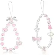 Lyvixora Beaded Phone Charm Lanyard - Cute Charm Keychain with Pearl & Crystal Design, 2 PCS Multi-Functional Keychain for Women & Girls, Phone Accessories & Bag Keychains
