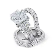 5.8Ct Simulated Emerald Cut 925 Wedding Rings Engagement Rings for Women