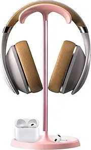 Headphone Stand, Curved Headset Stand with Storage Tray, Heavy Base Gaming Headset Holder, Earphone Stand for All Size Wired Wireless Headphone (Pink)
