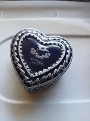 RMS Titanic White Star Line Trinket Box Cobalt Blue Heart Shaped Porcelain