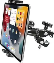woleyi Aluminum Bike Tablet Mount Camera Clamp, Handlebar Clamp Tablet Holder for Motorcycle, Bicycle, Scooter, Stroller, Golf cart, Wheelchair for iPad Pro 12.9, Air, Mini, iPhone, 4.7-13" Devices