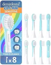 [demirdental] Kids Mini Toothbrush Heads Compatible with Philips Sonicare Kids Toothbrush Heads - Replacement Heads Mini Sensitive - Brush Heads from Ages 3 to 6 - Turquoise - Replaces HX6038-8 Pack