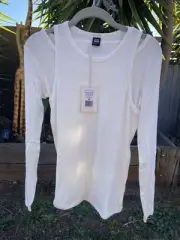 Jaggad Sweater Medium Women Newport Double Layer Ribbed Tee White