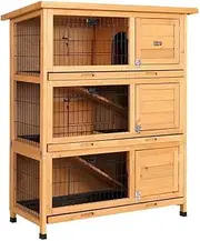 i.Pet Chicken Coop Wooden Rabbit Hutch, Bunny Cage Rabbits Wood Pet House Cages Run Guinea Pig Ferret Walk, Outdoor Metal Door Roof Weatherproof Farm with 3 Slide Out Tray