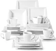 [MALACASA] Plates and Bowls Sets, Square Dinnerware Sets for 6 (30pcs), Series Blance
