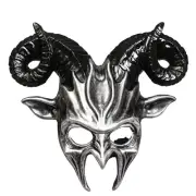 Silver Krampus Ram Demon Mask with Black Horns for Halloween Costume