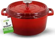 NutriChef Enameled Cast Iron Dutch Oven-5-Quart Kitchen Round Dutch Oven Stovetop Casserole Cookware, Porcelain Enamel Coated Cast-Iron Baking Pots w/Self Basting Lid-NCCIEC45(Red),Medium