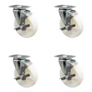 5 Inch SS Nylon Wheel Swivel Top Plate Caster Set with Brake Service Caster