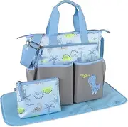 Crossbody Dinosaur Diaper Bag Tote with Changing Station for Baby Boy, 3 Piece Diaper Bag Set
