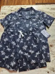 Tommy Bahama Boys M 7/8 Gray Palm Tree Print Woven Shirt & Shorts Set 2 Piece