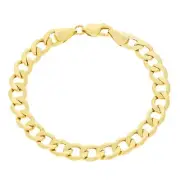 14K Yellow Gold 7.5mm Mens Cuban Link Curb Chain Bracelet Italian Made 8"