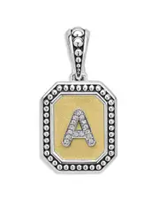 Lagos Signature Caviar Sterling Silver & 18K Yellow Gold Octagon Diamond A Initial Charm, 0.05 ct. t. w.