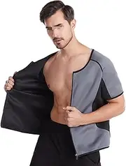 [Bauffs] Men's Sauna Suit Sweat Shirt, Waist Trainer Tank Top, Zipper Body Shaper, Slimming Compression Shapewear for Exercise, Fitness, Running,Black,XXX-Large