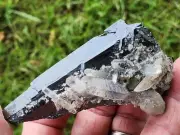 RARE STUNNER,EXTREME LUSTER BLACK FERBERITE CRYSTAL WITH QUARTZ,CHINA