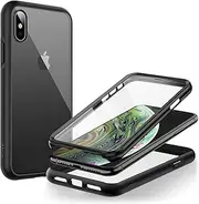 JETech Case for iPhone Xs and iPhone X 5.8 Inch with Built-in Screen Protector Anti-Scratch, 360 Degree Full Body Rugged Phone Cover Clear Back (Black)
