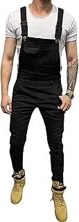 [Generic] Men's Denim Bib Overalls Slim Fit Jumpsuit Fashion Jean Overall Skinny Romper with Pockets