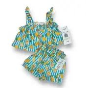 NEW! Girls Rare Editions Size 4T White & Blue Lemon Print 2-Pc Outfit