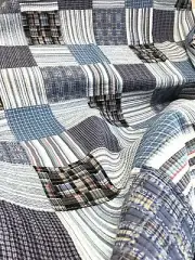 NEW! ~ CLASSIC BLUE DENIM NAVY WHITE RED PLAID LODGE SOFT PATCHWORK QUILT SET