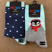 Hot Sox Youth Shoe Size 13-3 Multicolor Fun Graphic Print Crew Socks 2 Pair NWT