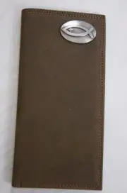 ZEP-PRO Ichthys Christian Fish Crazy Horse Leather LONG Roper WALLET Tin Box