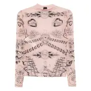 [Pinko] Pinko Graphic-print Mesh Top XS NEUTRALS/BLACK