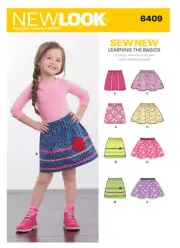 New Look Pattern Uncut 6409 Girls Learn to Sew Skirt Elastic Waist 3-8