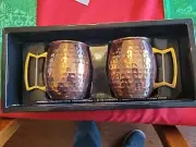 Set of 2 HAMMERED FINISHED COPPER MOSCOW MULE MUGS 20 oz UNOPENED BOX NEW