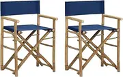 Garden Chair Folding Director's Chairs 2 pcs Blue Bamboo and Fabric Patio Seating