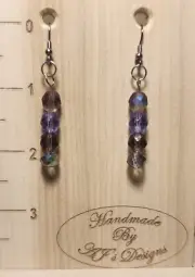 Handmade Beaded Drop Earrings Purple Hypoallergenic Earwires Silicone Backing