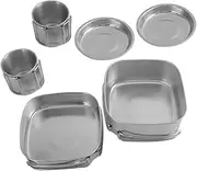POPETPOP Outdoor Stainless Steel Camping Cookware Set 4-Piece Pot Pan Plate Cup Compact Lightweight Multi-use for Camping Hiking