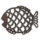 Cast Iron Fish Design Trivet Hot Pot Stand Dark Brown