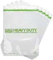 Smelly Proof HEAVY DUTY Reusable STAND-UP Ziplock Bags for Food Storage, USA Made, NO PEVA & BPA FREE, Reusable Freezer Bags, Dishwasher-Safe, Triple Zip, CLEAR 5-mils XXL 2-Gallon 12" x 16" - 5pk