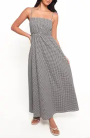 Petal & Pup Serene Gingham Tie Back Sleeveless Maxi Dress in Black Gingham at Nordstrom, Size Large